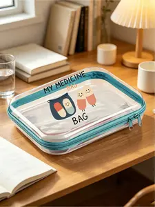 Medical Pattern Transparent Hard Zipper Case, Medical Bag, Travel Organizer, PVC Makeup Bag, Durable Plastic Storage Box