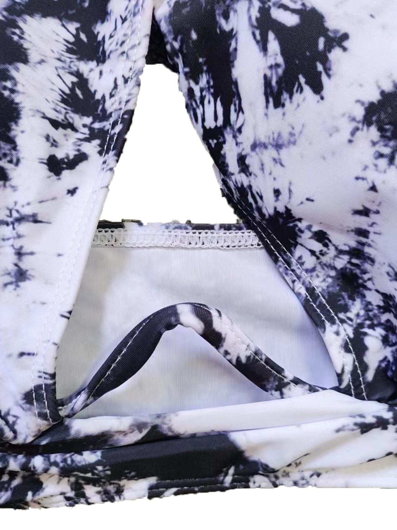 Plus Size Tie Dye Print Halter Neck Criss Cross Backless Underwire Push Up Swim Bra & High Waist Swim Panty Set, Casual Fashion Cut Out Sleeveless Swim Top & Swim Bottom Swimwear Set, Bikini Sets, Halter Bikinis Set, Halter Bikini Swimsuit