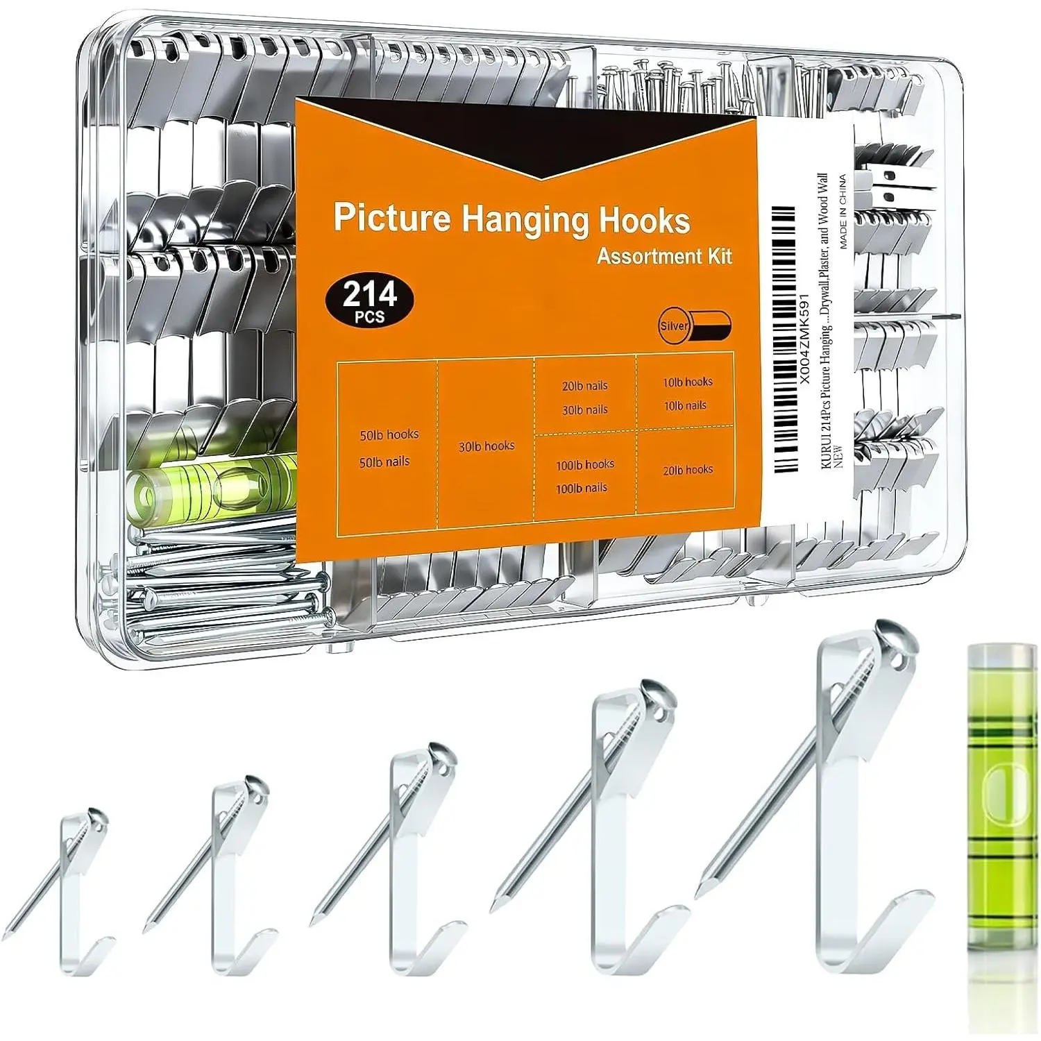 214 count Picture  Hooks, Renter Friendly Picture  Kit with Heavy Duty Picture Hangers and Hardware Nails, for Frame, Painting, Art and Photo,  Drywall,Plaster, and  Wall