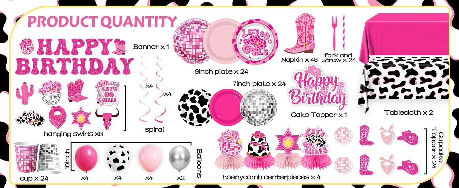 Birthday Party Decorations, 222Pcs Disco Cowgirl Party Decorations Plates Napkins Cups Banner Hanging Swirl Tablecloth Balloons Cake Topper for Western Cowgirl Bachelorette Party Decorations