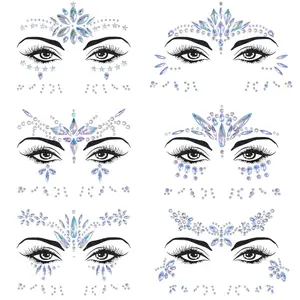 Music Festival Face Jewels, 6 Sets Mermaid Face Jewels Stick On, Rhinestone Rave Face Gems Glitter, Temporary Crystal Stickers Decorations for Christmas Festival Music Carnival Race Party Makeup