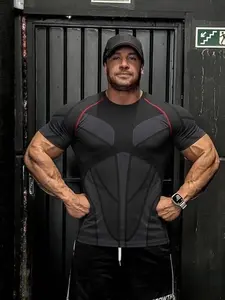 Men's Fitness Top, Casual Running Quick-Dry Breathable Tight Fit Short Sleeve T-Shirt, Gym Training, Night Run, Daily Wear, Comfortable