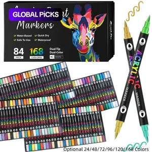 Acrylic Paint Markers, 8/12/24/36pcs Art Marker Set Double Nib Dual Color Acrylic Markers, Art Markers Brush Pen Dual Tip for DIY Crafts, Graffiti, Cloth Painting, Art Supplies, Art Materials, Crafting Supplies, Art Marker Pens #GLOBAL PICKS