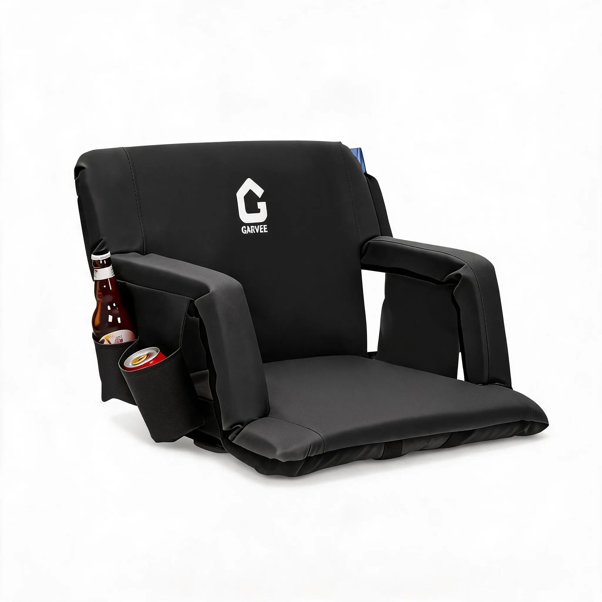 Stadium Seats with Back Support and Padded Cushion - Extra Wide 24.5" Bleacher Chair with Anti-Slip Mat - Reclining Stadium Football Seats - 6 Adjustable Angle, Large Pockets, Cup Holders