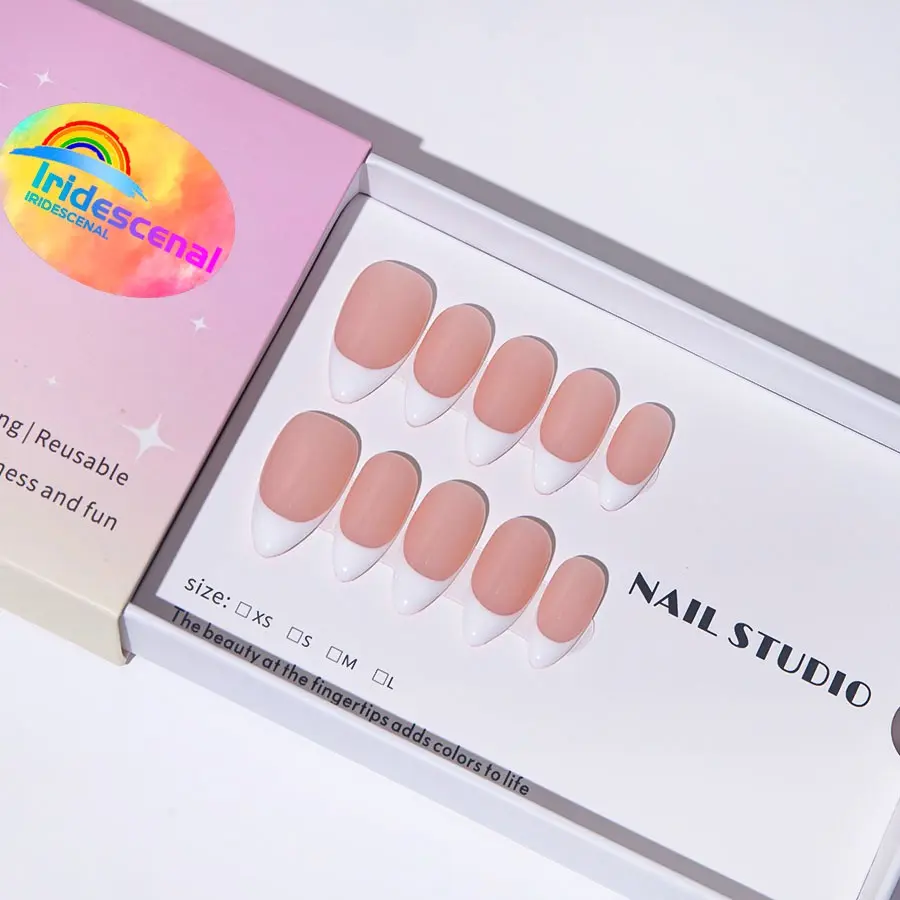 10 Pcs Almond Shape French Press-On Nails, Soft Nude Base, XS/s/m/l Sizes, Includes Gel, File, Crystal Stick, Perfect for Daily, Party, Dance