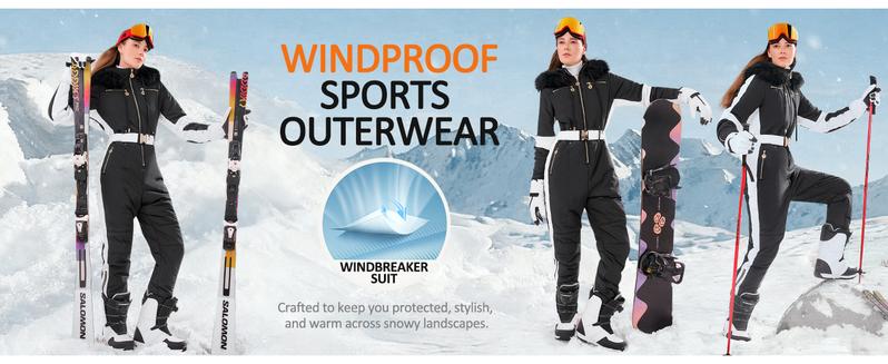 Yousify Womens Snow Suits Winter Ski Suit Onesie Outdoor Sports Waterproof Snowsuit Removable Faux Fur Collar Coat Jumpsuit