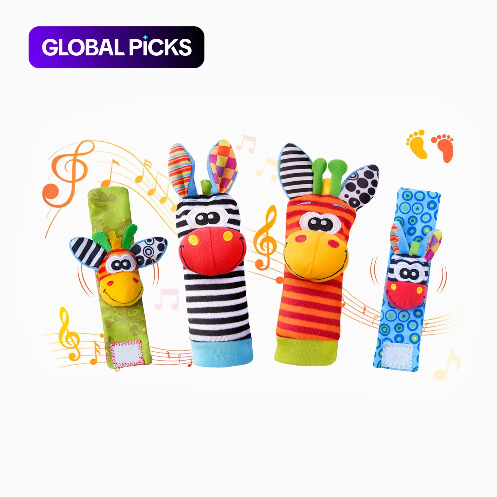 Cute Animal Wrist Rattles & Foot Finder Socks for Baby, Newborn, Infant, Colorful Toddler Sensory Kit for Mummy Time, Toddler Rattle Socks for Feet & Ankles, Baby Toys, Kids Toys, Engaging Design #GLOBAL PICKS