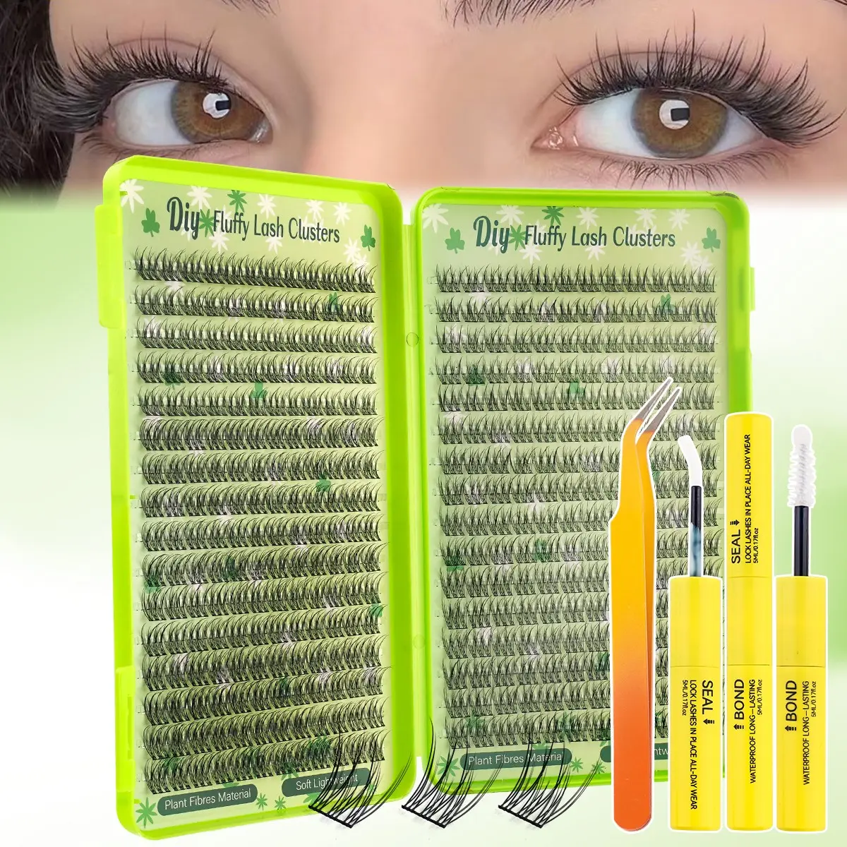 384 Pcs DIY Cluster Lashes Kit with Brush & Glue, CC Curl Anime Spiky Fishtail Clusters, Multi-Layer 3D Wispy, Beginner-Friendly Natural Fit, 10-16mm Lengths, All-in-One Versatile for Daily Date Formal Holiday Makeup