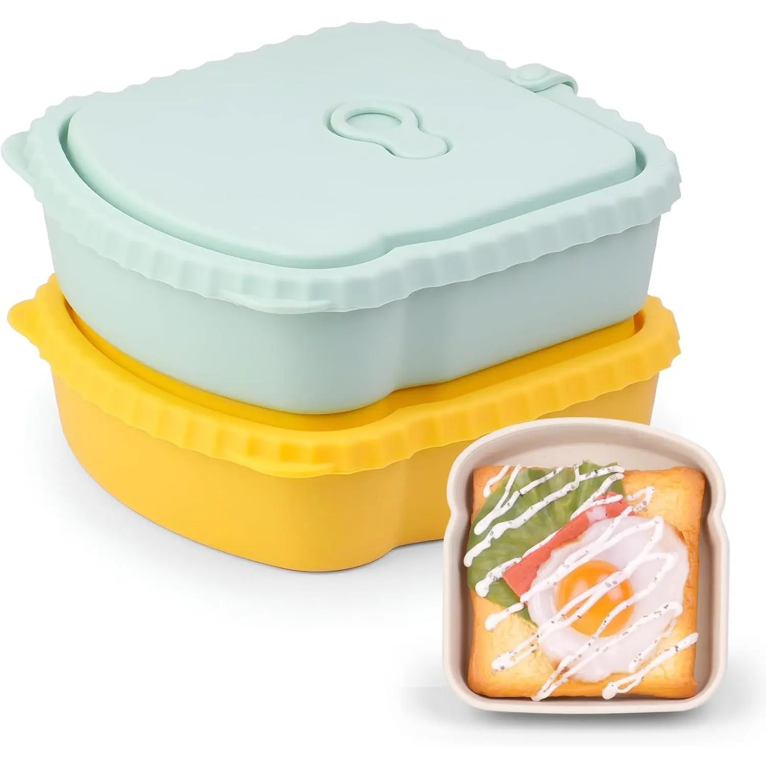 2 Pack Sandwich Containers,  Snack Containers with Airtight ,  Toast-Shaped Sandwich Box, , Dishwasher Safe,  Storage Containers for Snacks & Fruits (C)
