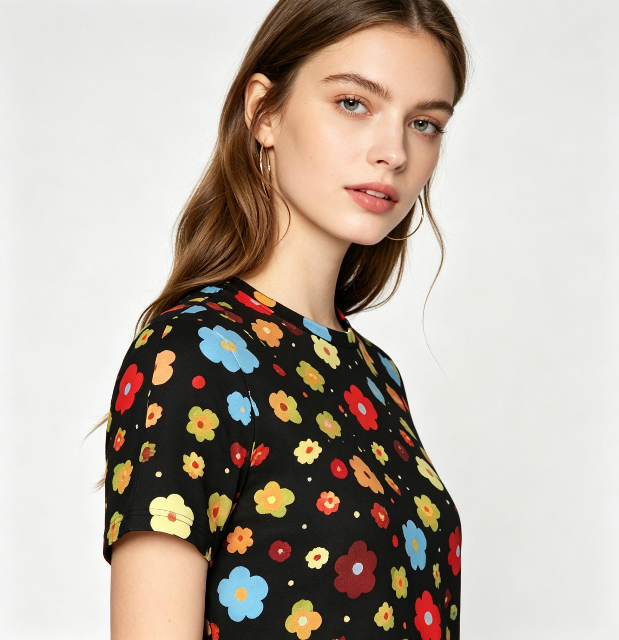 Colorful Floral Retro Cartoon Summer Full-Print Short-Sleeve 3D Printed T-Shirt, Unisex Outdoor Comfortable Top, Party Clothes, Couple Pattern, Gift for Friends