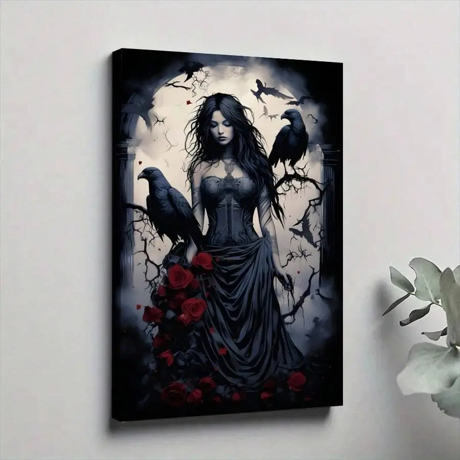 1 Pc Framed Canvas Poster, Victorian Gothic Wall Art, Dark Academia Decor, Victorian Gothic Decor For Home, Vintage Dark Academia Wall Art Prints, Goth Halloween Wall Art Ideal Gift For Bedroom Living Room Corridor, Wall Art, Wall Decor, Room Decoration