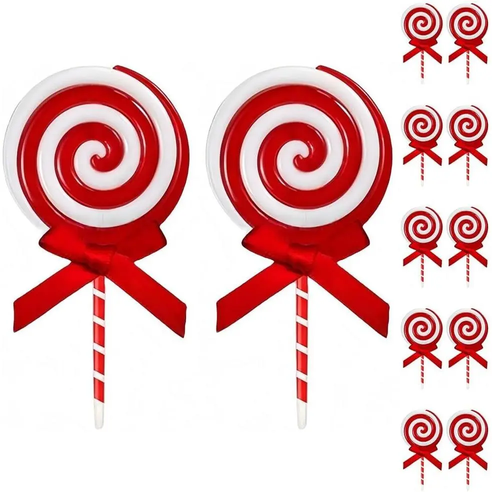 12 count Christmas Candy Cane Plastic Candy Decorations Peppermint  Ornaments for Xmas Tree Candy  Craft Decor for Xmas  Party Supplies (Red)