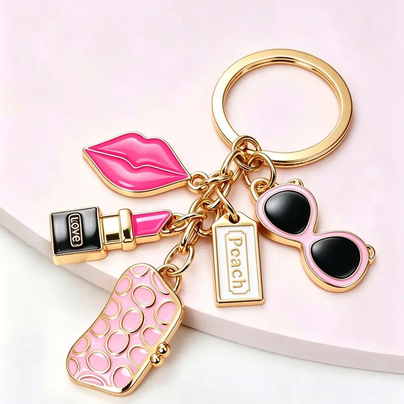Fashionable Lip-Design Alloy Keychain, Stylish Keychain, Trendy Cute Bag Charms for Wallets, School Bags and Backpacks, Fashion Accessories for Women and Girls, Bag Charm Keychain, Keychains Cute