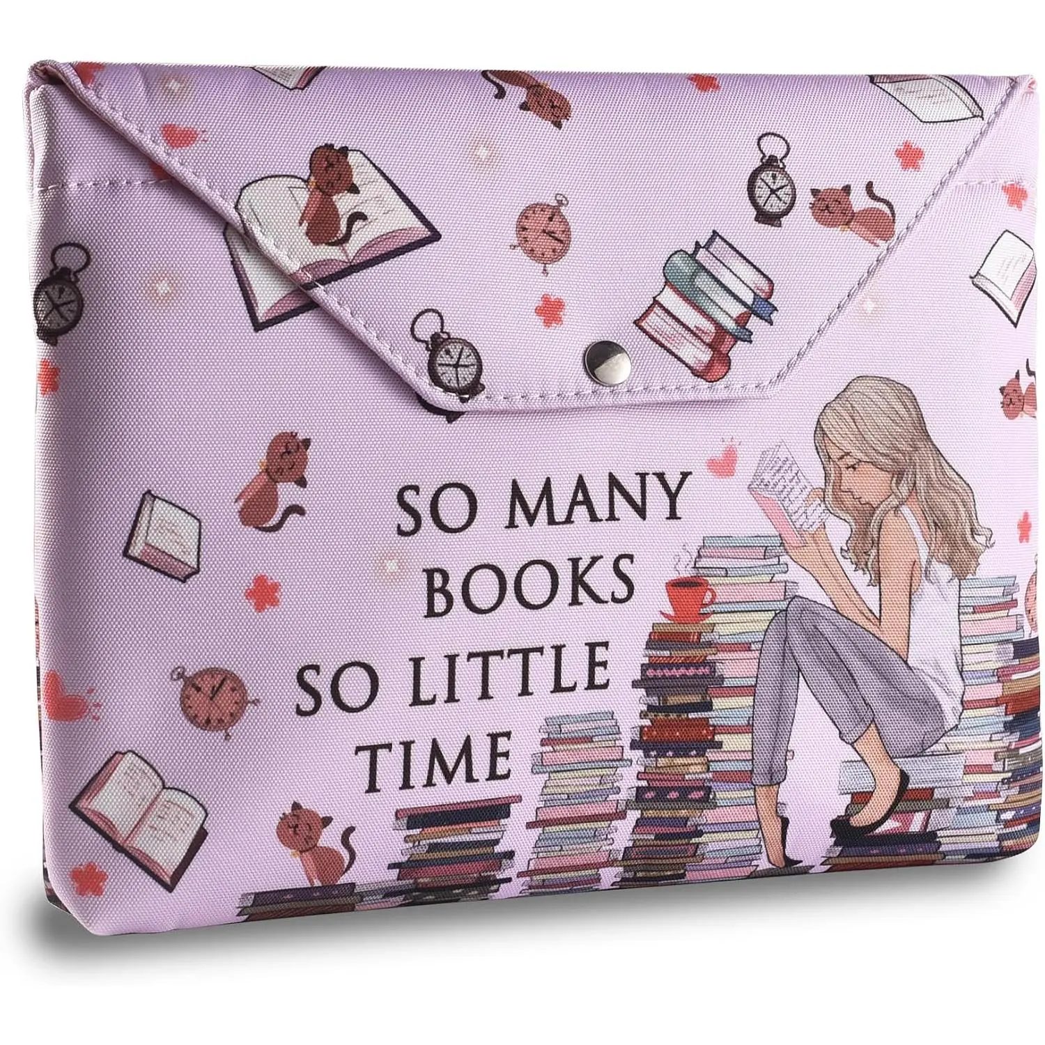 Book Sleeve Cover with Zipper, So Many Books So Little Time Book Protector Pouch, Washable Fabric Book Sleeves, 11 x 9 Inch Book Lover Gifts, Bookish Gifts