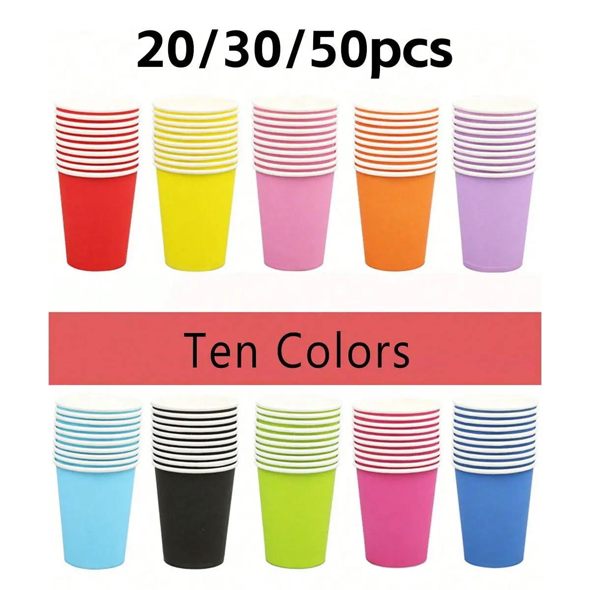 Colorful Paper Cups Set of 20/30/50, Reusable for Cold Hot Drinks, Perfect for Parties Weddings Holidays, Home Office Use