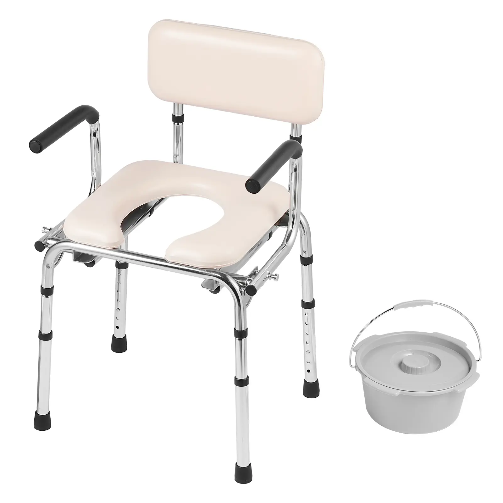 Commode Chair, 7-Level Adjustable Height, 5.8L Removable Bucket, 350LBS Capacity, Bedside Commode with Padded Seat, Drop-Down Arms, Easy to Assemble, Portable Toilet for Adults Seniors