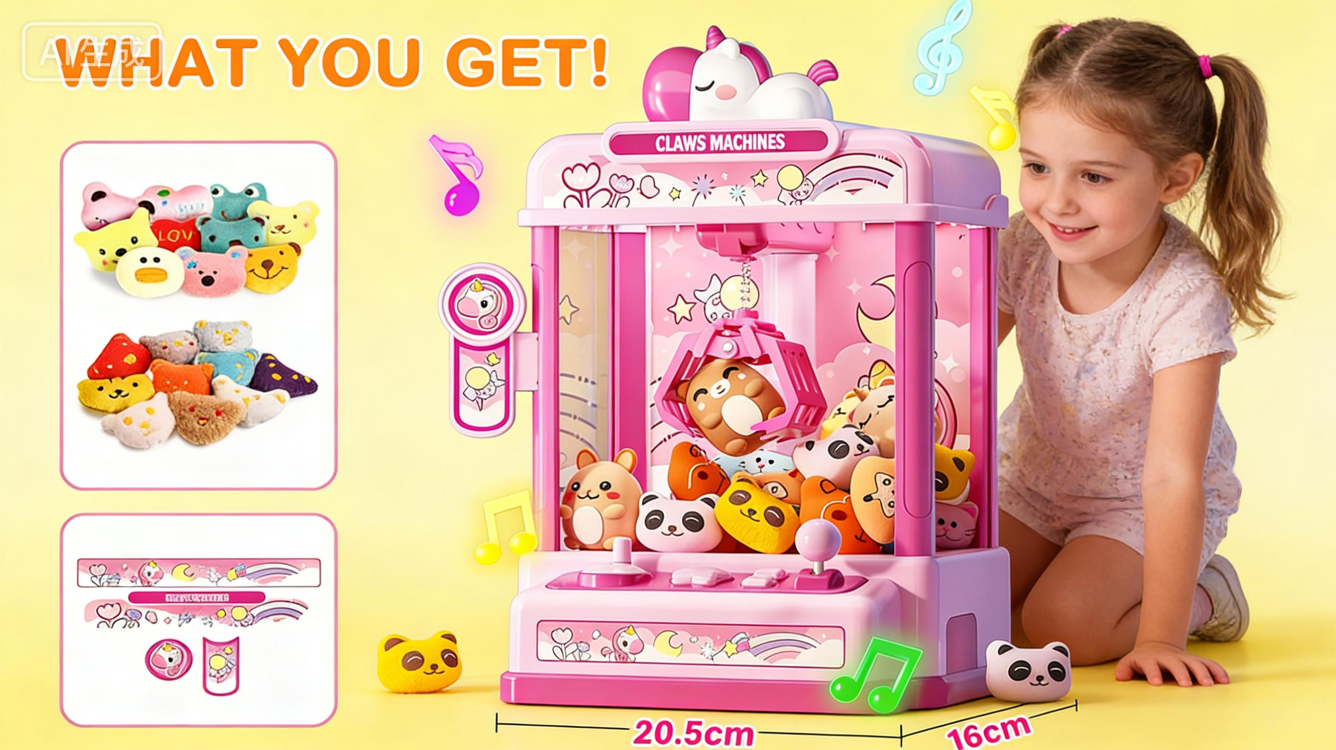 Claws Machines for Kids ,Candy Dispenser Machine,Claws Game Machine for Girls Age 5+, Mini Vending Machines Girls Unicorns Toys with Sound & 20 Mini Plush Toys,Arcades Game Indoor Toy for Home Party Birthday