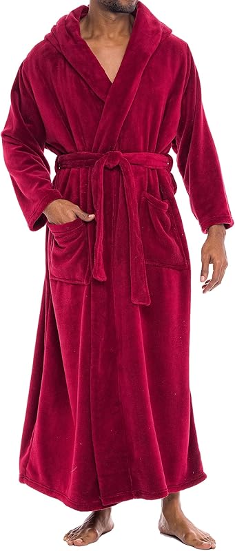 Alexander Del Rossa Mens Robe With Hood, Plush Fleece Hooded Mens Bathrobe, Big And Tall Bath Robe For Men