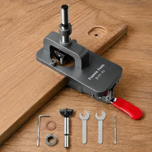 35mm Adjustable Depth Drill Jig Kit, Tungsten Steel Cabinet Hinge Boring Bit, Concealed Hinge Installation Tool for Doors and Cabinets, High Precision DIY Woodworking Positioning Guide with Non-Slip Design