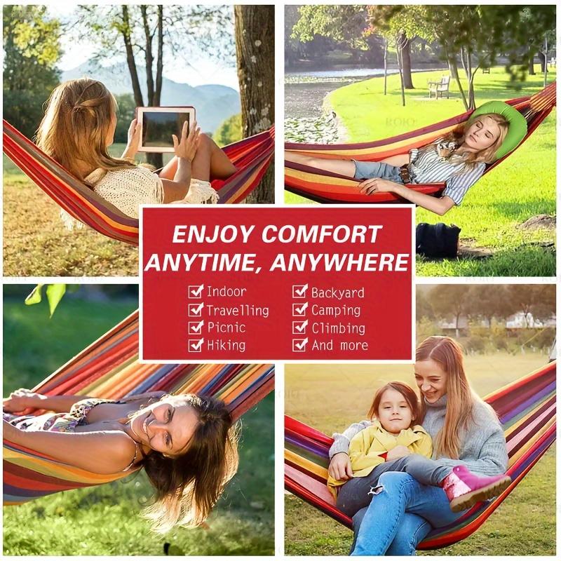 Portable Cotton Hammock, Travel Accessories with Storage Bag and Tree Straps for Camping, Backyard Use