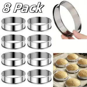 2026 New 4/8/12PCS Stainless Steel Baking Rings, Non-stick Round Molds for English Muffins, Crumpets, Tarts & Fried Eggs