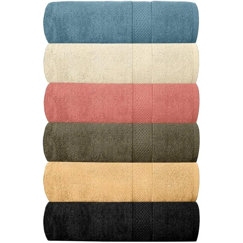 100% Cotton Classic Bath Towels (Pack of 6, 24"x48") - Hemmed Edges, Soft, Quick-Dry, Lightweight, Absorbent, Safe for Mild Detergent, Ideal for Daily Use, Spa, Hotel (Multi-Color)