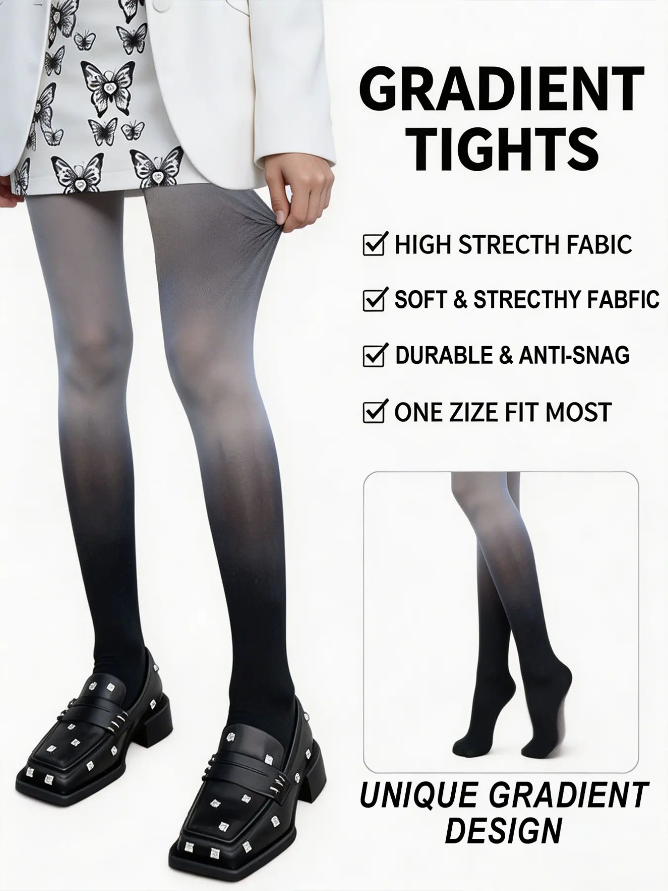 Fashion Gradient Candy Color Thin Stockings Tights, Anti-Pilling Durable Fabric, Lightweight Semi-Transparent, Trendy Daily Wear