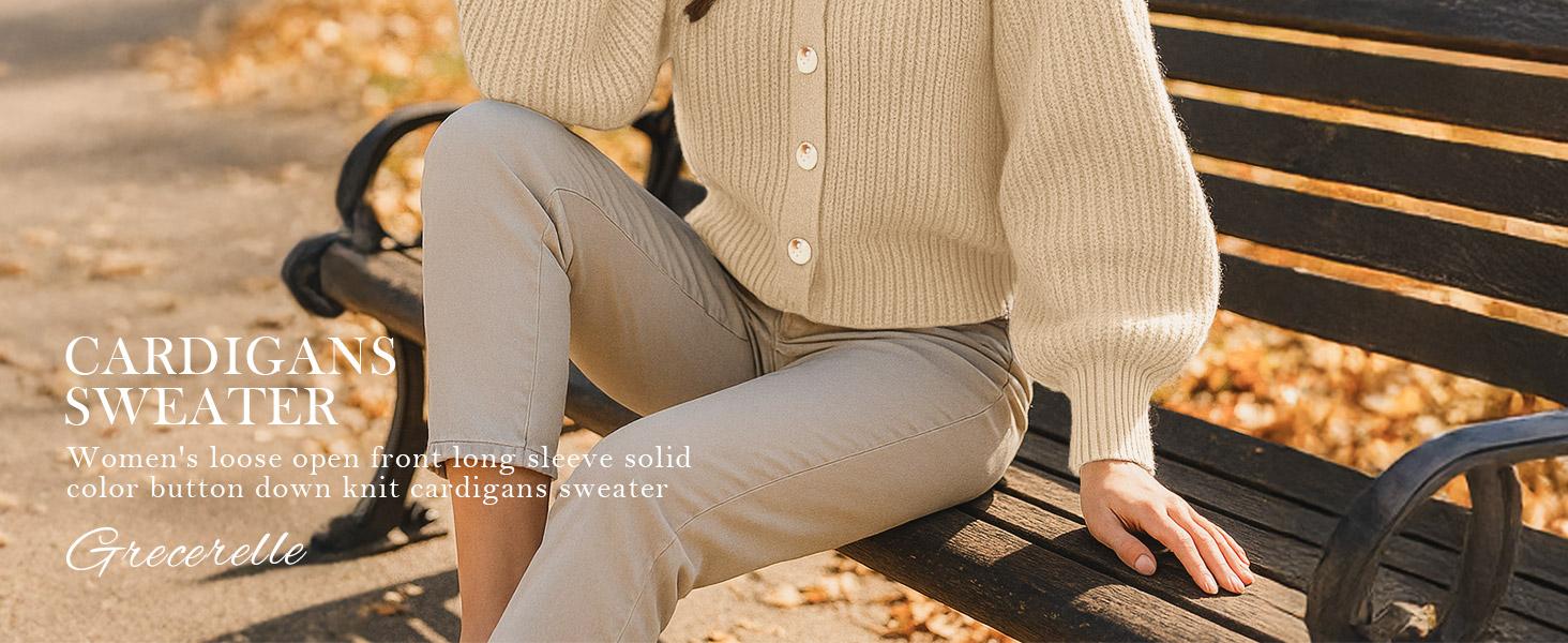 GRECERELLE Women's Chunky Open Front Sweater Long Sleeve Button Knit Short Loose Cardigan Outerwear, S-2XL