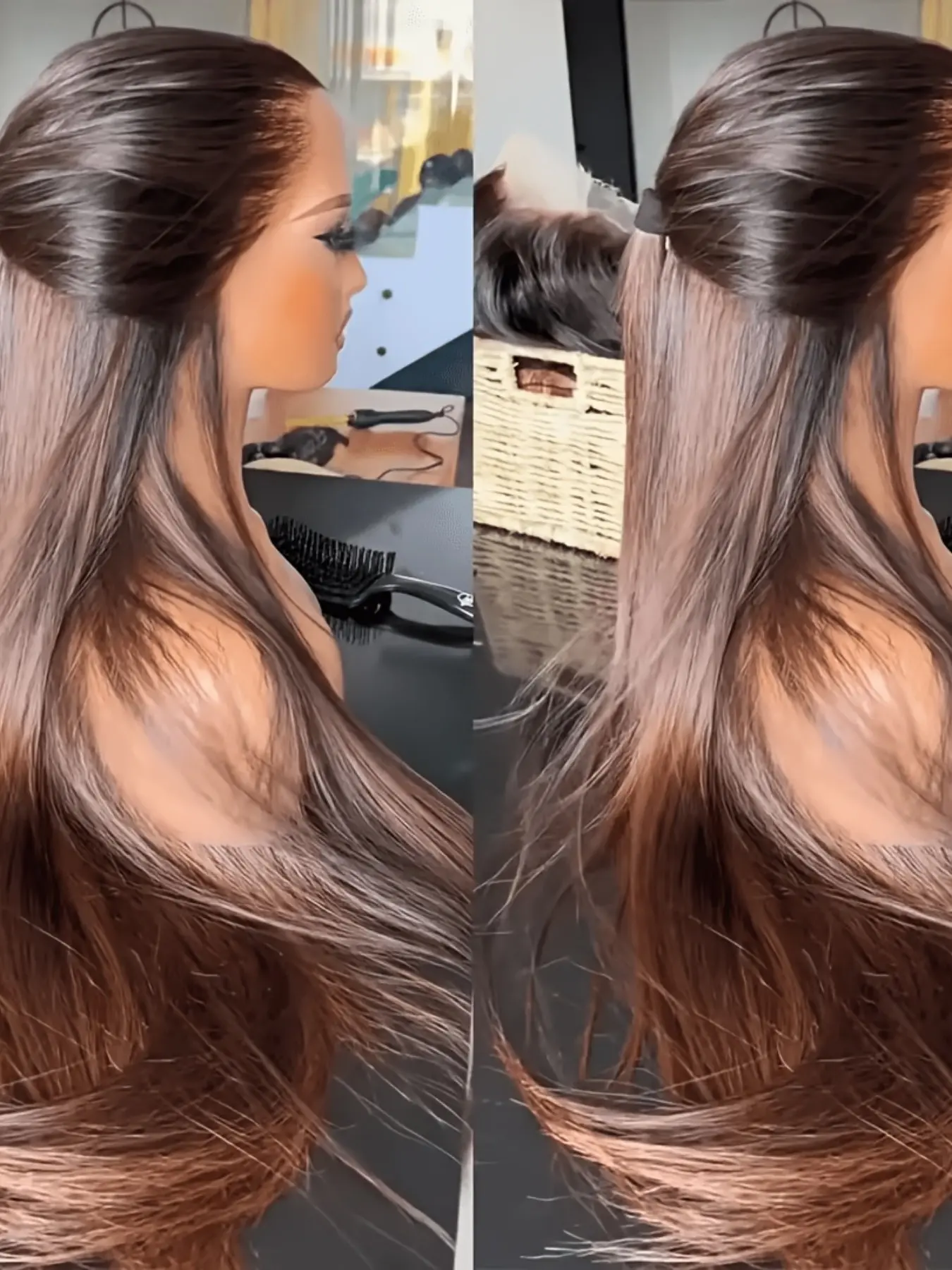 30-Inch Bright Shaded Smooth Straight Glueless Synthetic Wig, 180% Density, Soft Glue-Free Natural Hair, Daily Wavy Style, Heat-Resistant Fiber