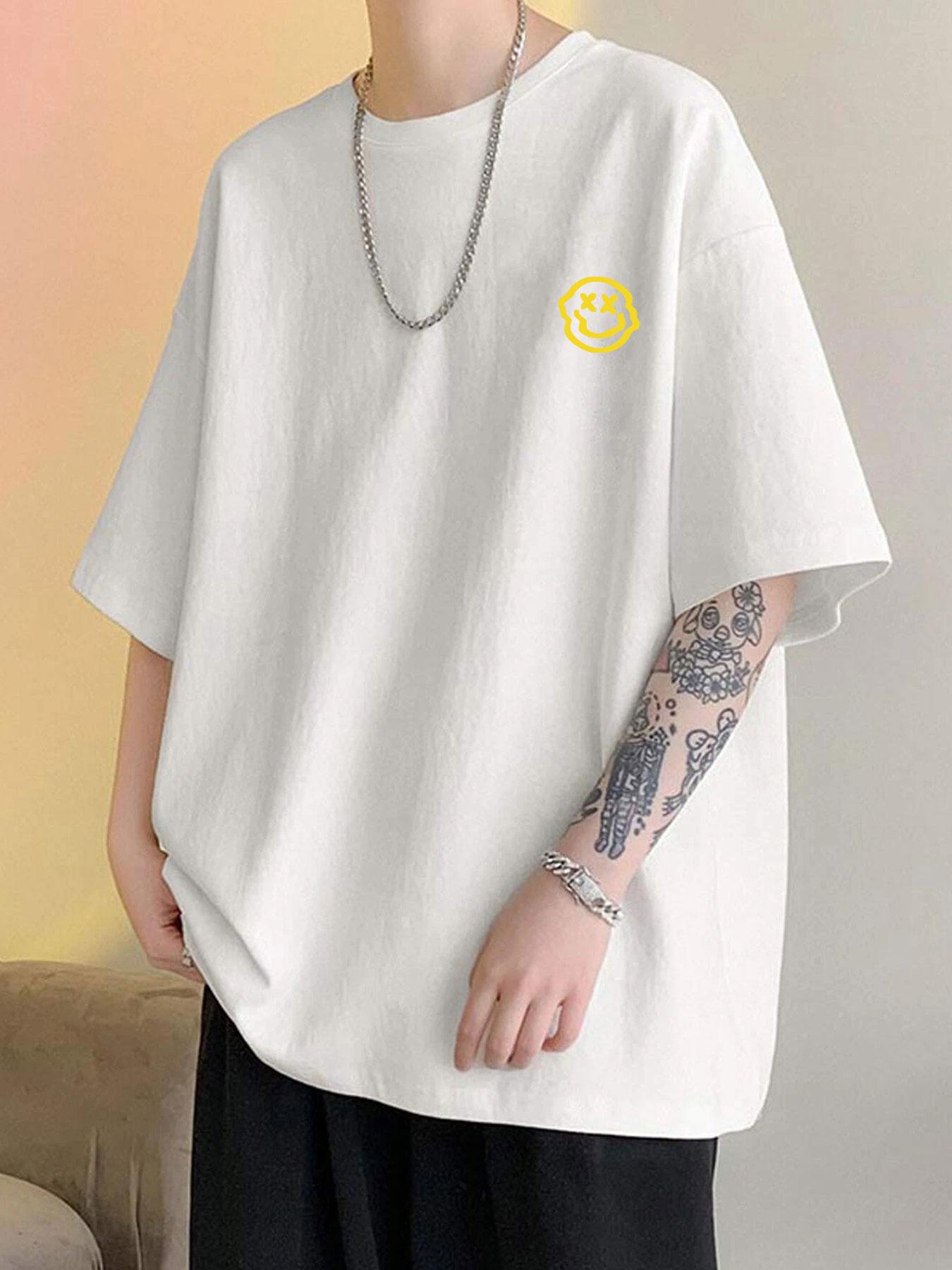 Men's Cartoon Letter Graphic Print Round Neck Knitted Sleep Tee, Regular Fit Casual Short Sleeve Pajama T-shirt, Men's Summer Sleepwear, National Day Offers