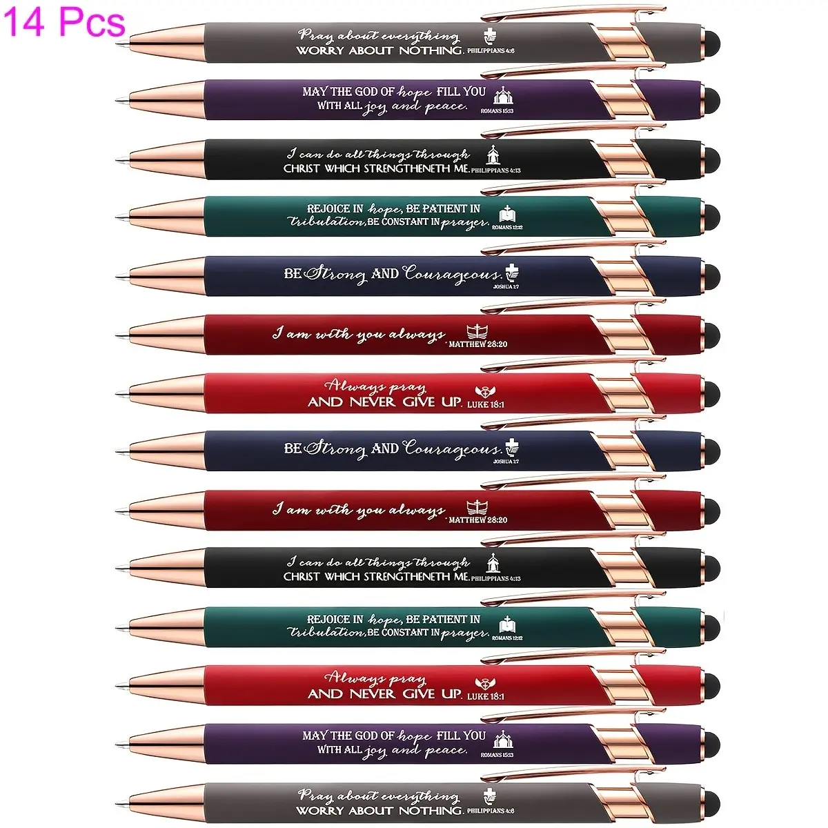 14/28 Pack Bible Verse Ballpoint Pens, Fun Christian Touchscreen Pen with Inspirational Quotes, Pen Set, Suitable for Schools, Offices, Teachers