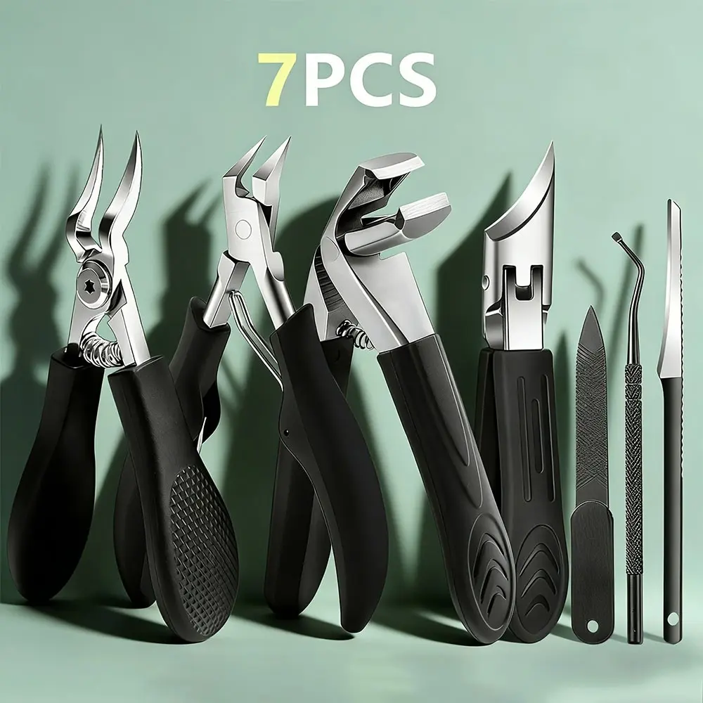 7pcs Nail Care Tools for Men and Adults, Professional Nail Clippers with Wide Jaws, Metal Material, Single Item Pack