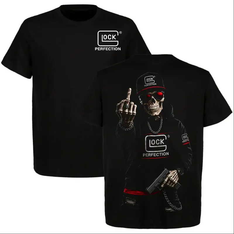 Graphic T-Shirt Glock Perfection Shirt, Funny Skeleton Graphic Tee, Tactical Streetwear T-Shirt, Gun Lover Shirt, Vintage Military Style Casual Tee, Unisex Short Sleeve Shirt for Men Women, Cool Gift for Gun Enthusiasts