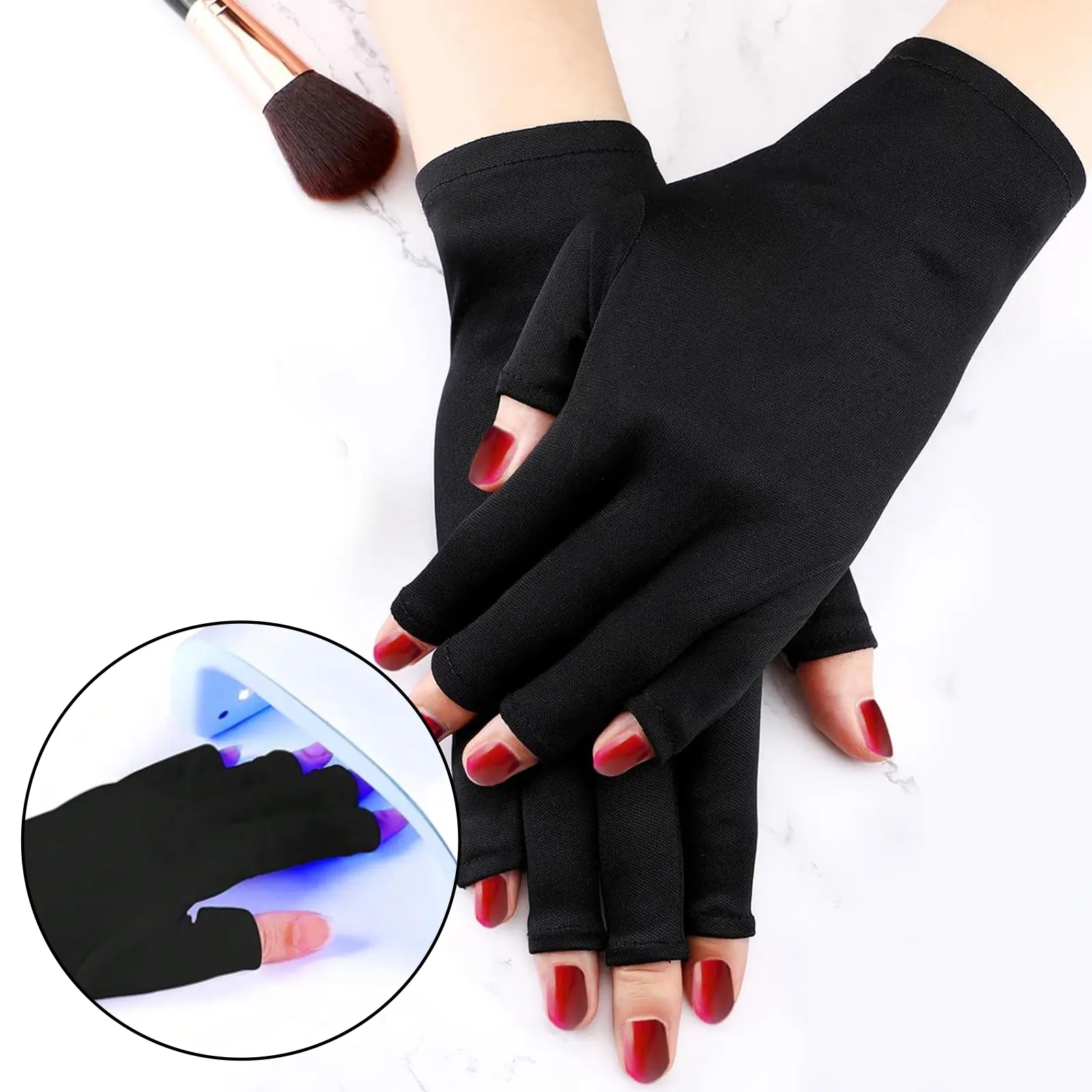 2pcs Nail Gloves for Gel Manicures Salon, Gel Nails Art Fingerless Light Gloves, Nails Gloves Manicure Gloves Protection Gloves for Home Outdoor Polyester Anti-Light Tanning Hand Baking Light Blocking Gloves