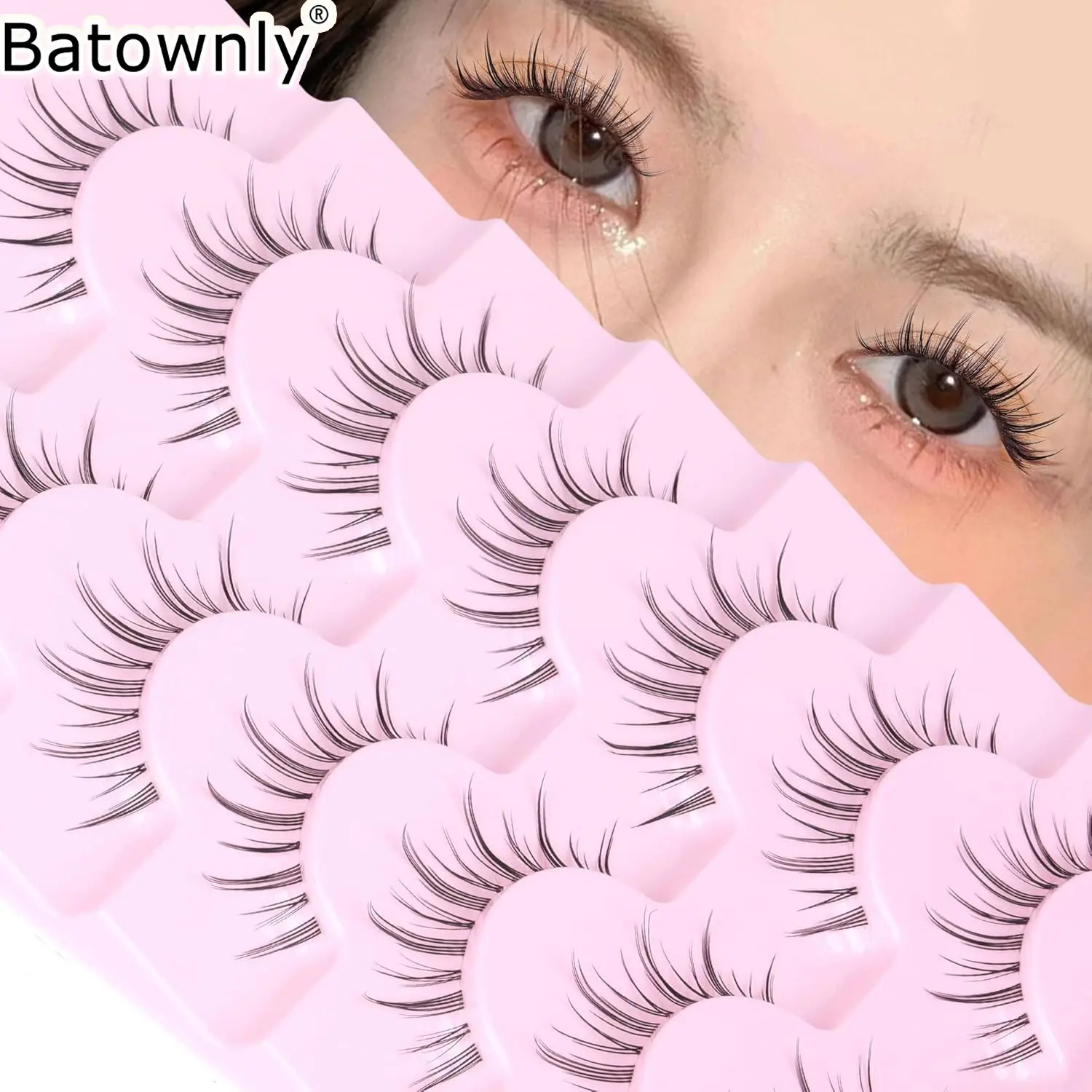 7 Pairs Manga Lashes Natural Look, Anime Lashes with Clear Band, Korean Japanese Style, Cosplay Lashes, Manhua Manhwa Lashes, Eyelashes