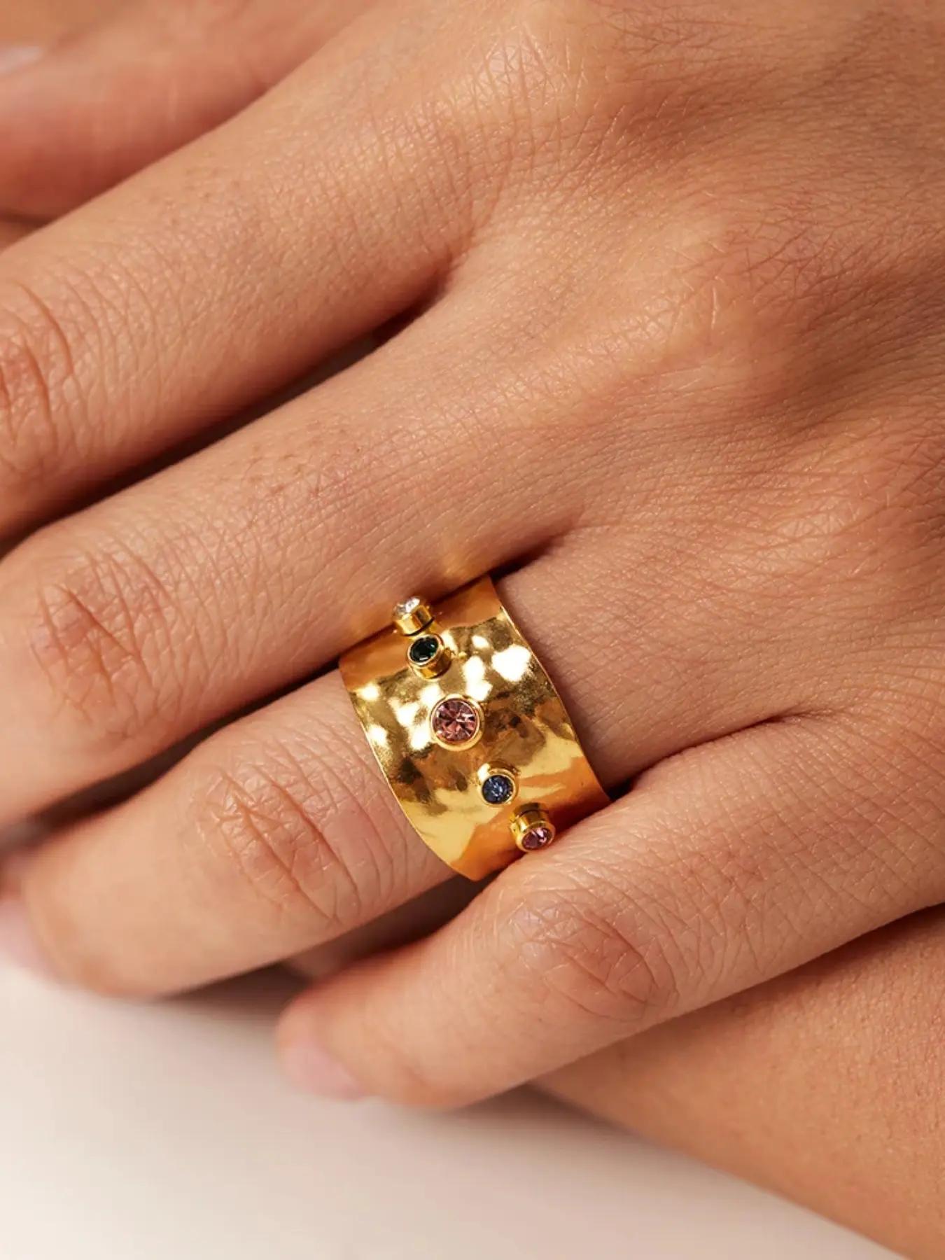 Vintage Wide Band Statement Ring with Cubic Zirconia Inlaid, Sparkling Zircon Inlay, Adjustable Open Ring for Women & Girls, Fashion Jewelry for Party, Daily Decor, Exquisite Jewelry for Birthday Gift, Rings for Women