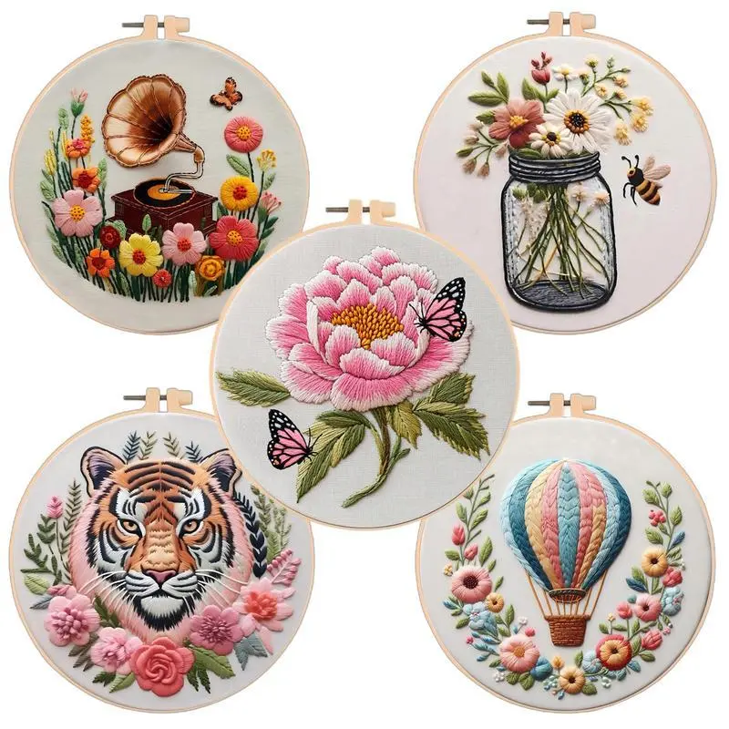 DIY Embroidery Kit for Beginners, Hot Air Balloon Cross Stitch Set for Adults and Craft Lovers with Fabric and Handmade Stitching Materials for Home Decoration, Stainless Steel