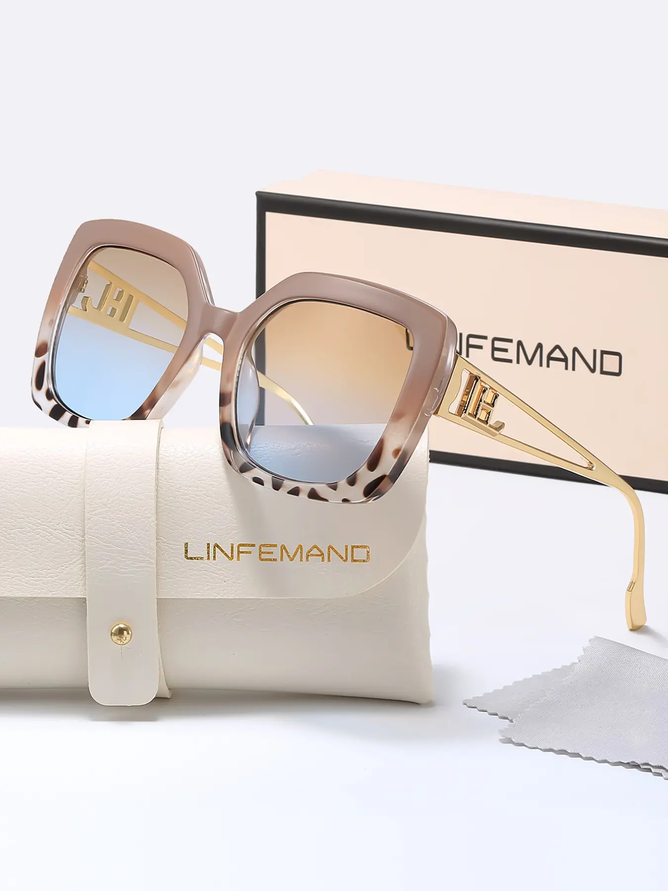 Linfemand Square Gradient Lens Sunglasses, Uv400 Protection, Elegant Metal Frame, Fashionable Party Shades, Women's Summer Gift