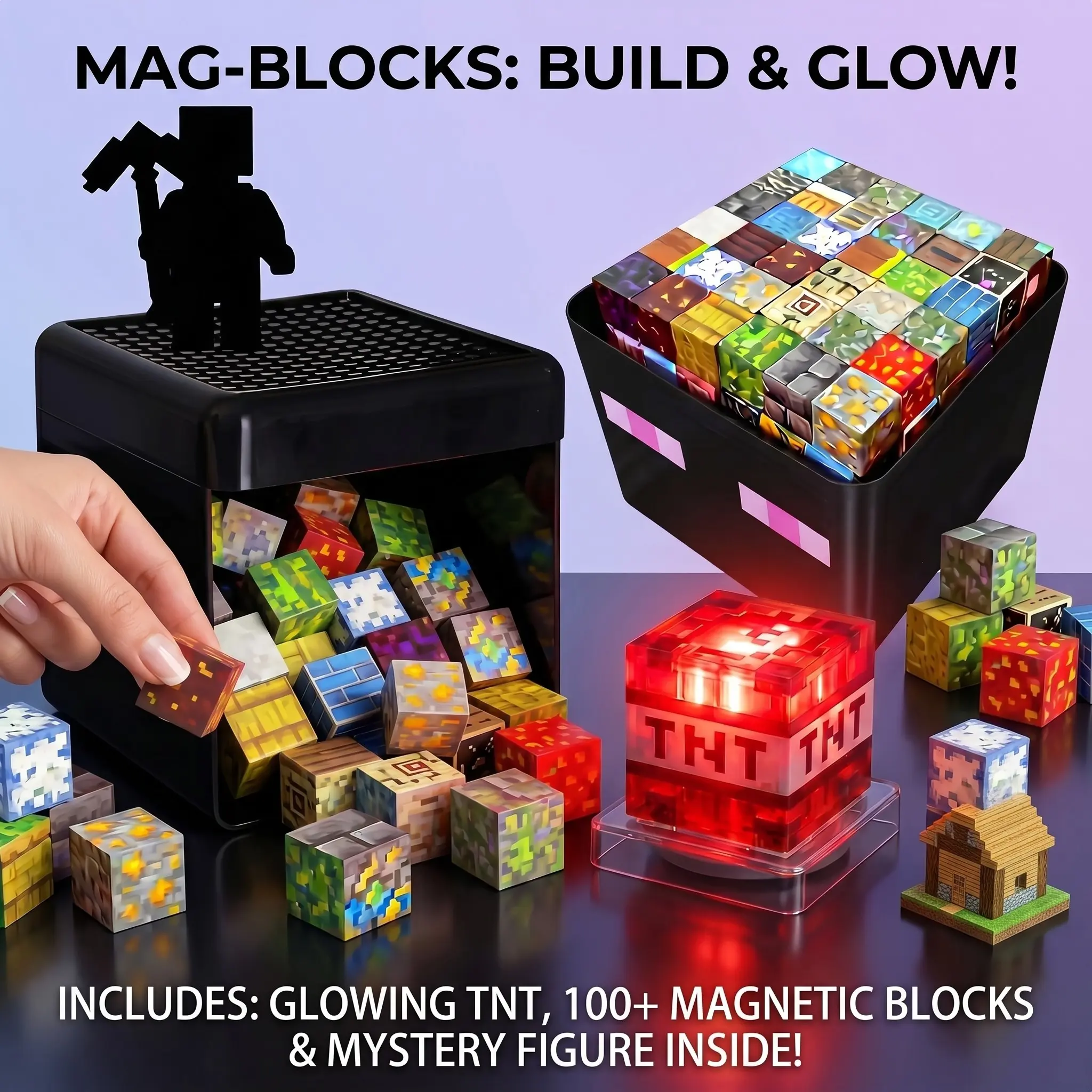 Random Magnetic Blocks Set 100/150/200 Pcs | Glow-in-the-Dark STEM Montessori Sensory Building Toys | Strong Grip, Impact Resistant, Light-Through | Non-Toxic Rounded Large Pieces, Storage Bag | Gift for Boys Girls Ages 3-8