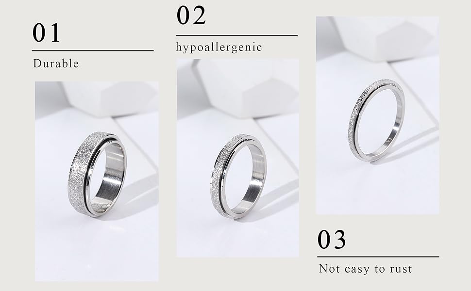 Elegant Fidget Rings for Women Men 2mm Titanium Steel Spinner Ring for Anxiety Stress Relief Glitter Sandblast Spinning Figit Anxiety Jewelry for Women Gifts