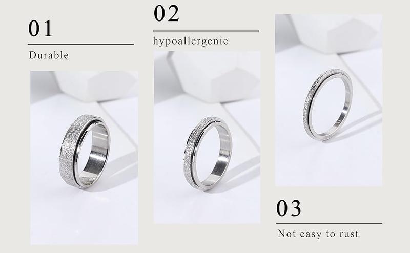 Elegant Fidget Rings for Women Men 2mm Titanium Steel Spinner Ring for Anxiety Stress Relief Glitter Sandblast Spinning Figit Anxiety Jewelry for Women Gifts