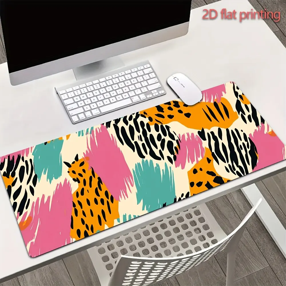 1-piece leopard print mouse pad suitable for PC/laptop - non-slip rubber base desk mat, thick and durable surface, leopard print design with wrist rest, suitable for both office and home use (leopard print/animal print) 2D flat style