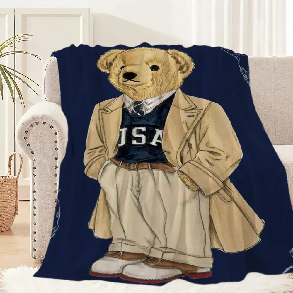 P-POLO-S B-Bears Bear Flannel Blanket Cute Soft Throw for Bedroom, Lounge Area, Sofa and Home Decor