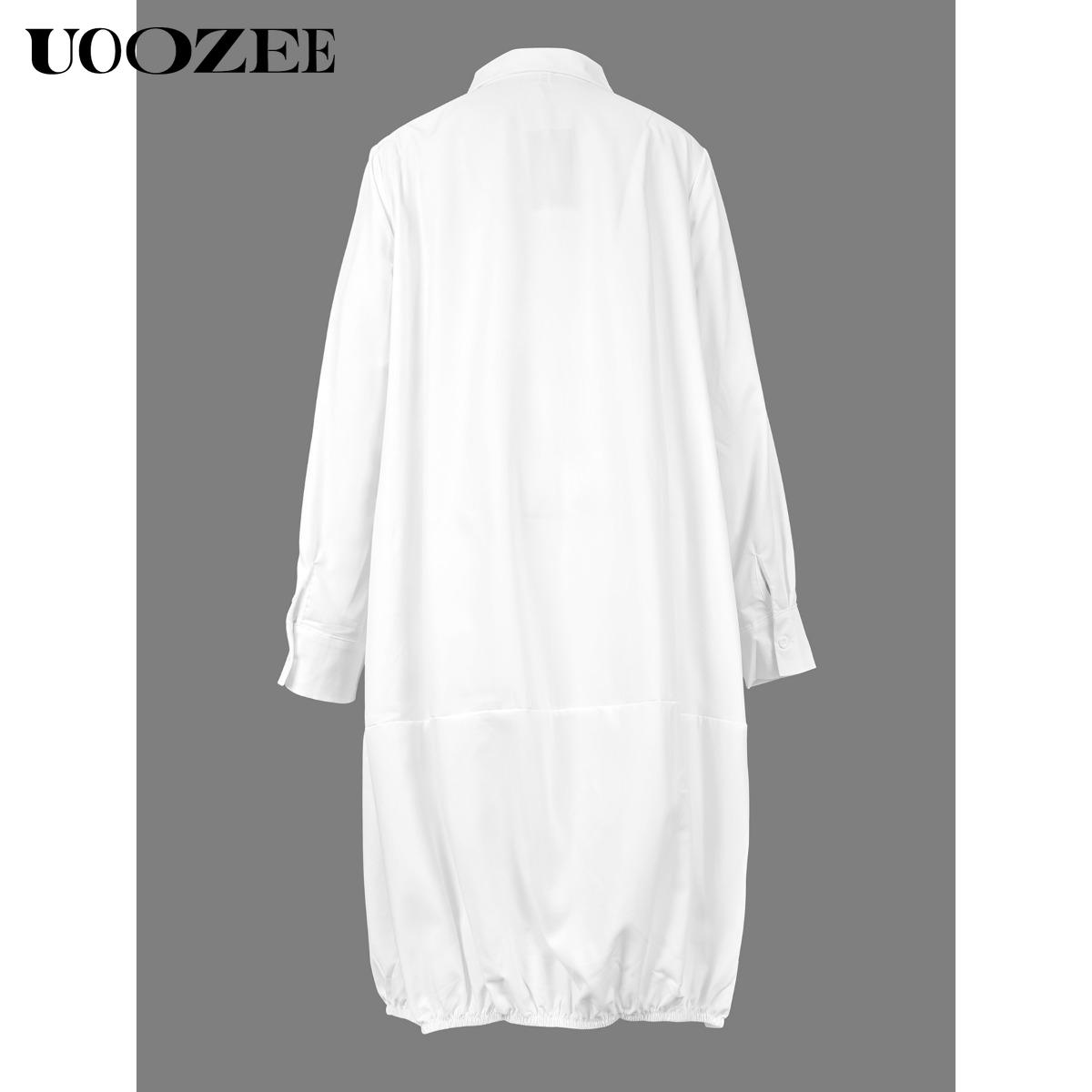 Women's Long Sleeves Loose Solid Color Lapel Collar Midi Dresses Shirt Dress