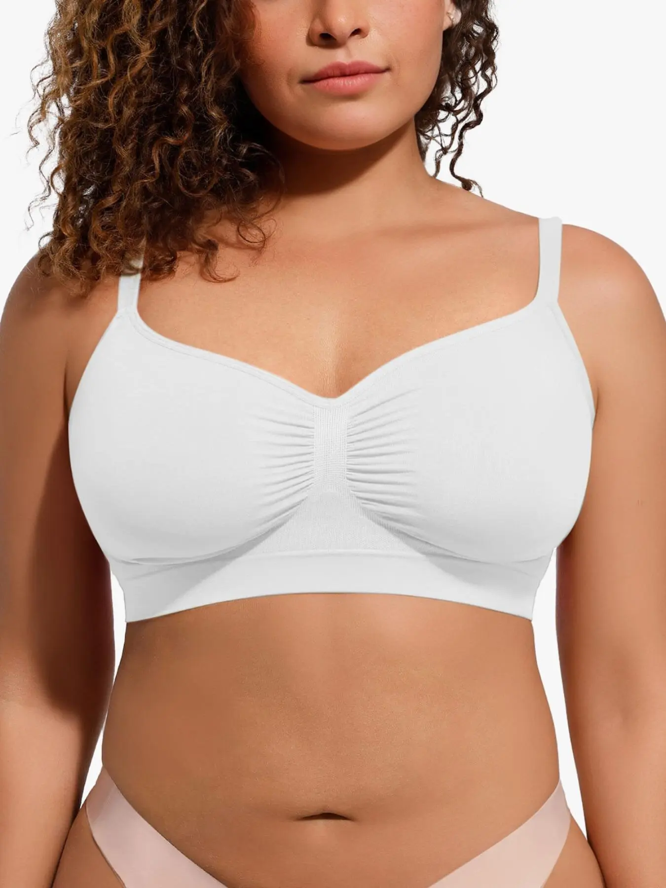 Women's Solid Ruched Wireless Bralette, Casual Comfy Breathable Adjustable Strap Bra, Women's Lingerie Fit for All Seasons