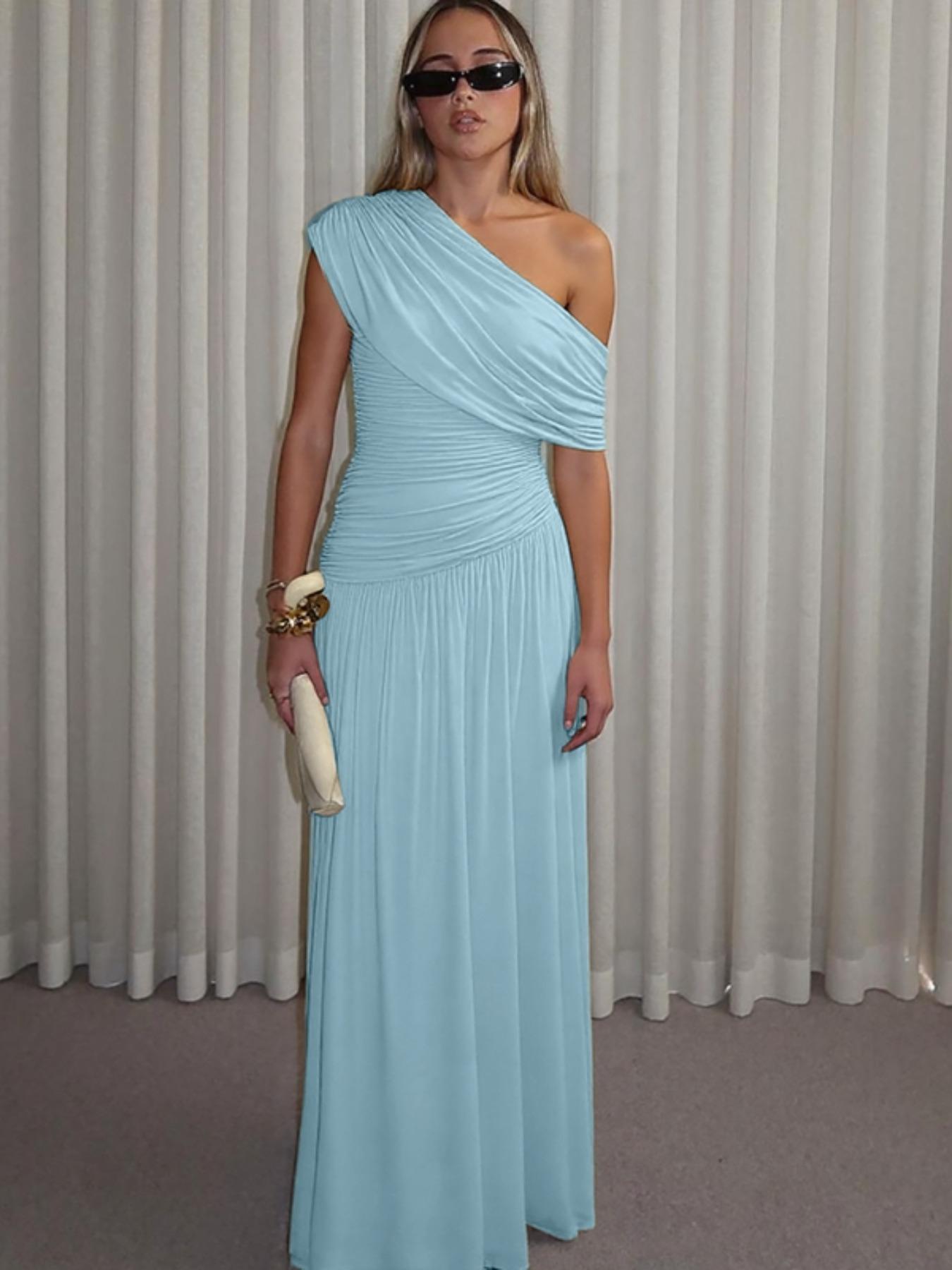 Women's One Shoulder Dress, Elegant Solid Color Dress for Party Club Dating, Evening Party Dresses, Ladies' Summer Clothes