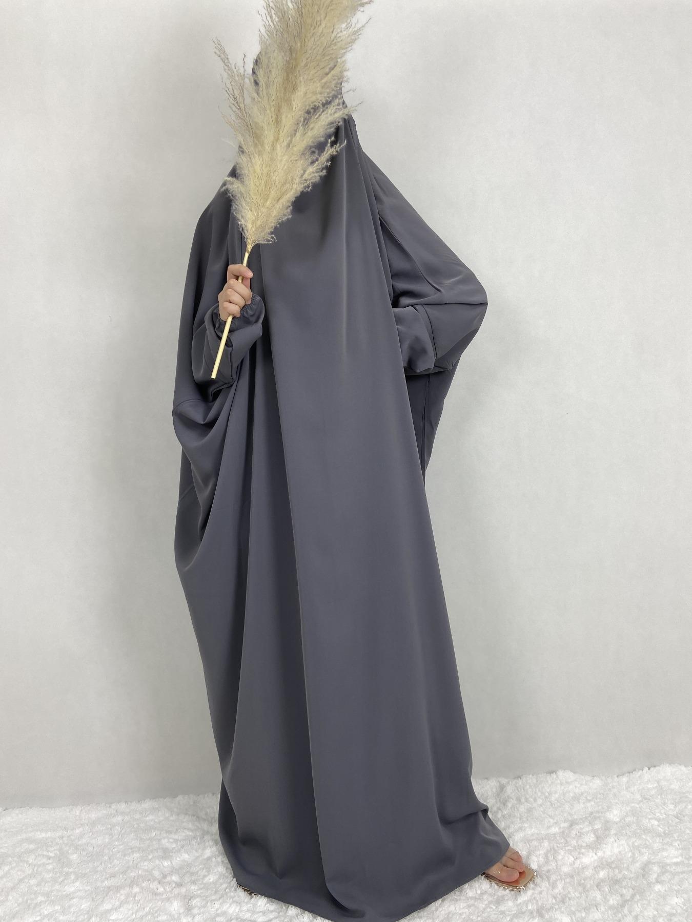 Women's Solid Knot Hooded Batwing Sleeve Kaftan, Modest Maxi Long Sleeve Dress for Daily Outdoor Wear, Women's Islamic Clothing for Spring & Fall, Modesty Muslim Clothing, Modest Clothes, Muslim Women Gowns