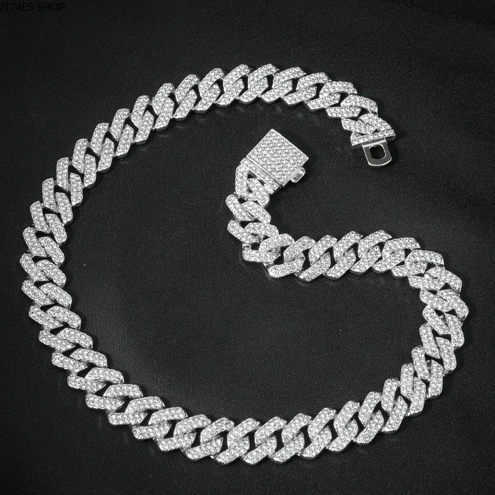 Men's Hip-Hop Bold 14MM Full Paved Cuban Link Chain - European American Style Clavicle Fit Party Wear Costume Jewelry Necklace, Chains, Exaggerated, Unisex, Tight Welding, Casual, Daily, Dazzling Sparkling Effects