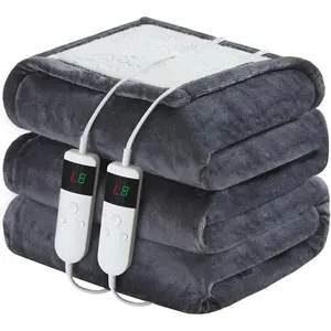 Queen Size 84''x90'' Electric Heated Blanket Soft Flannel & Sherpa with 10 Heating Levels 8h Auto Shut Off Overheat Protection Machine Washable