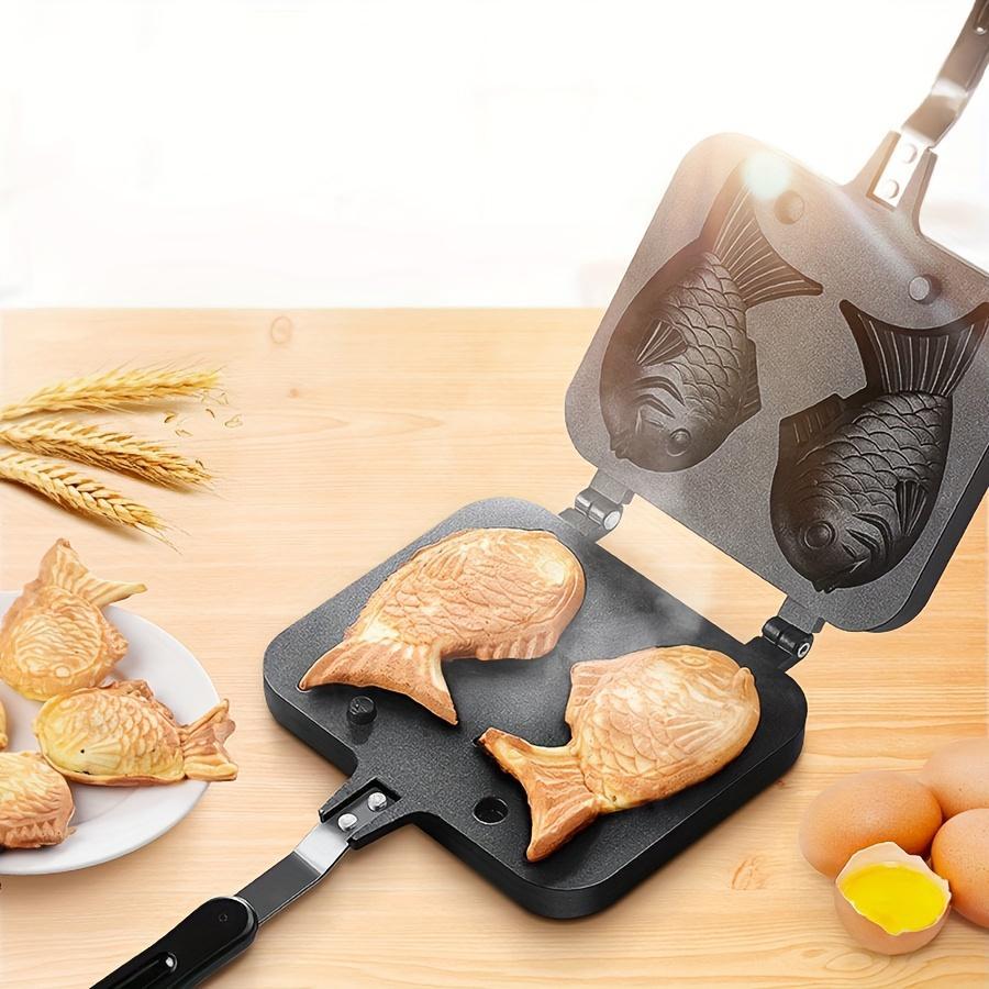 Double-Sided Aluminum Waffle and Taiyaki Japanese Fish-Shaped Grilled Pan Mold - Non-Stick, Uncoated Surface for Even Cooking, Ideal for Breakfast and Snack Making
